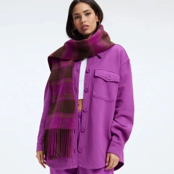 NWT Good American Fleece Shacket Pop Thistle Size 00/0 - Picture 1 of 5